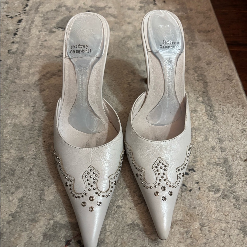 Jeffrey Campbell White Studded Bite Me Mules